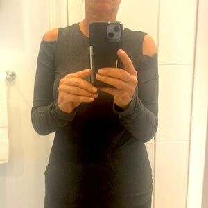 Soft dark heather grey cold shoulder narrow fitted tee shirt